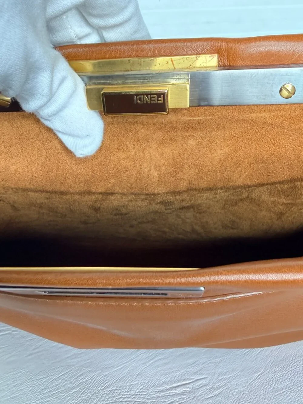 FENDI Peekaboo Regular 8BN226 Cognac Tan Calfskin Leather Bag Strap Orig Tags
